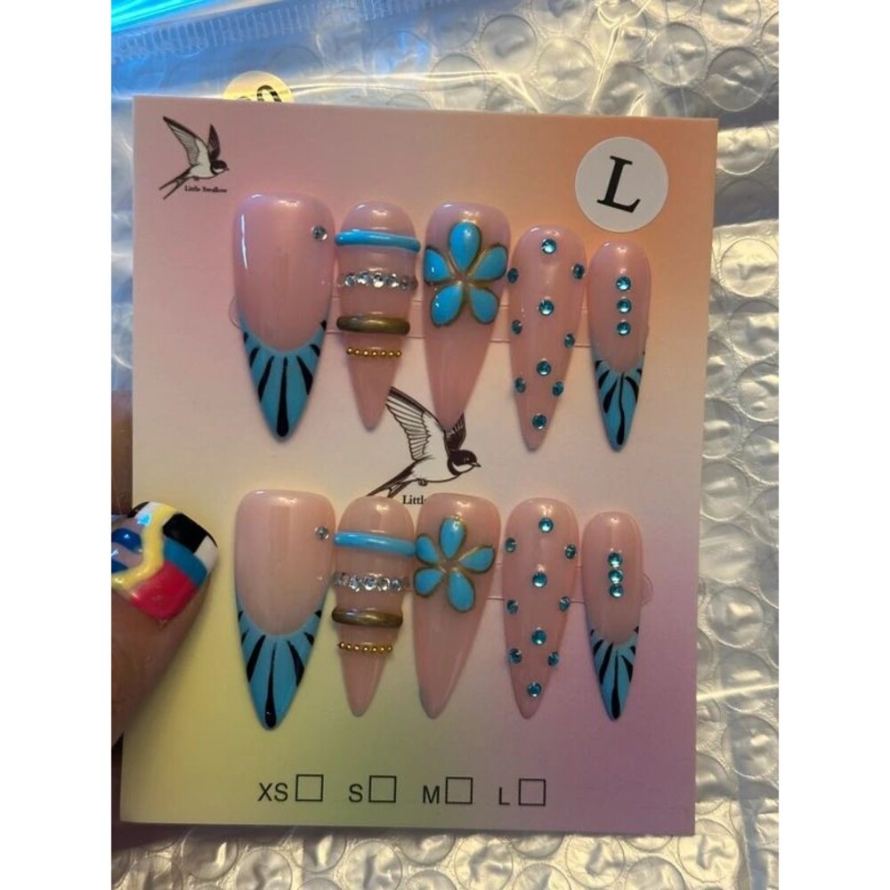 Turquoise Western Long Stiletto Press On Nails Size Large